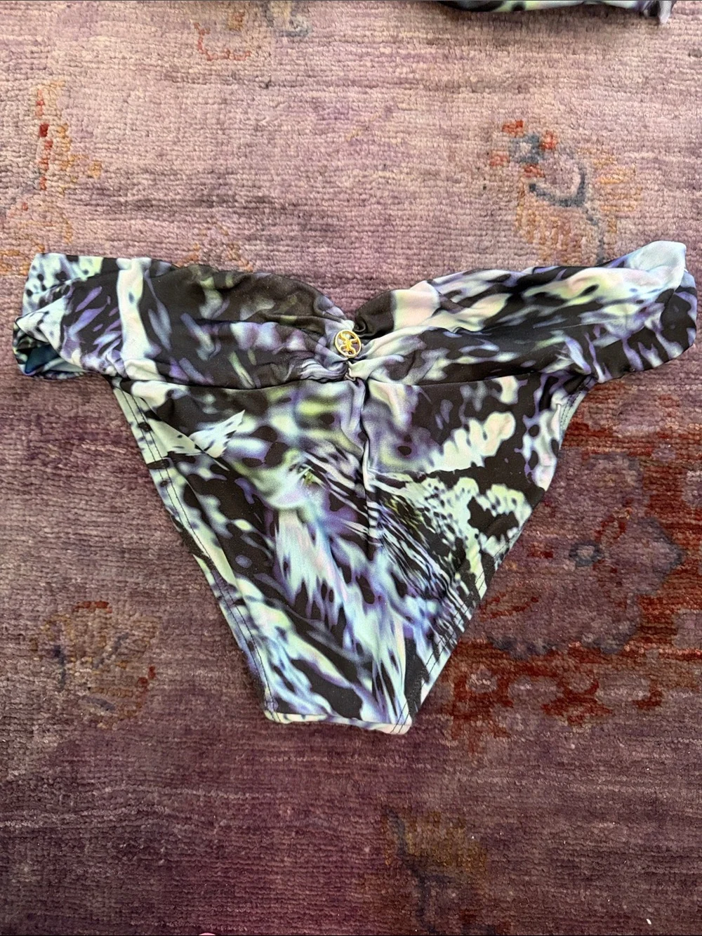 Vix - Abstract Watercolor Bandeau Bikini Set in Blue & Black